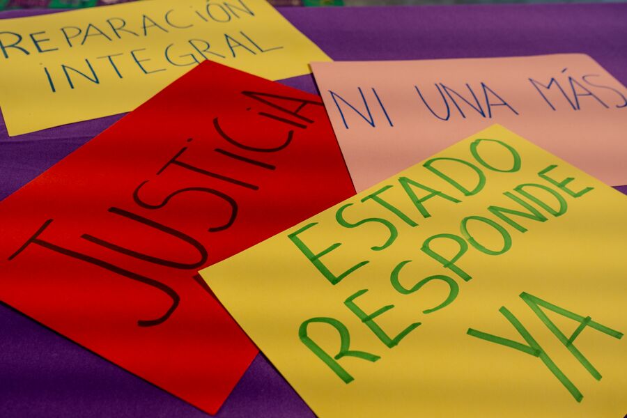 carteles rueda de prensa cifras femicidio 2023