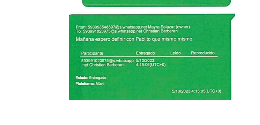 Detalle de chat entre Mayra Salazar y Christian Barberán.