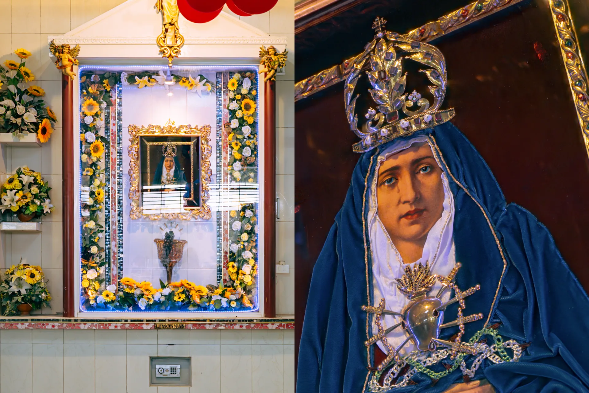 Díptico del altar de la Virgen Dolorosa en uno de los mercados de Quito Díptico del altar de la Virgen Dolorosa en uno de los mercados de Quito