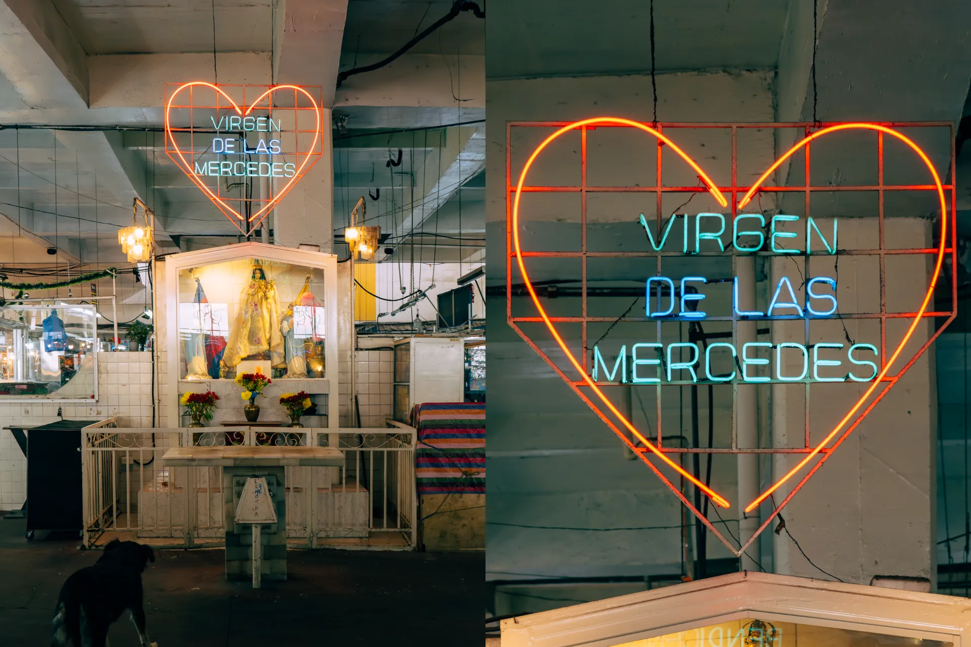 Altares en mercados de Quito: en San Roque se miran el altar de la Virgen de las Mercedes con el de la Dolorosa Altares en mercados de Quito: en San Roque se miran el altar de la Virgen de las Mercedes con el de la Dolorosa